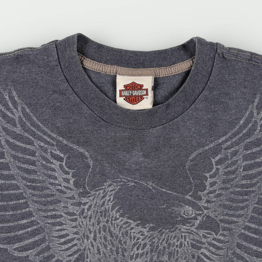 Harley-Davidson Eagle Pattern Stars and Stripes Motorcycle T-Shirt, Made in USA, Men's Size Large cotton Charcoal Vintage Second Hand