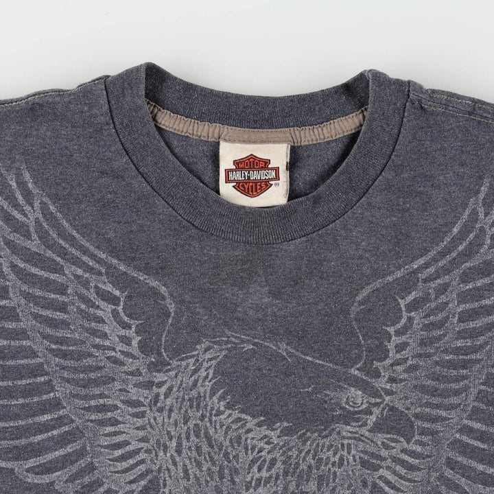 Harley-Davidson Eagle Pattern Stars and Stripes Motorcycle T-Shirt, Made in USA, Men's Size Large cotton Charcoal Vintage Second Hand