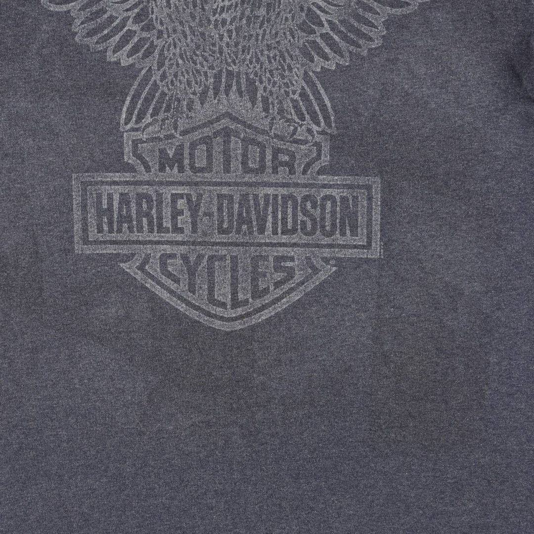 Harley-Davidson Eagle Pattern Stars and Stripes Motorcycle T-Shirt, Made in USA, Men's Size Large cotton Charcoal Vintage Second Hand