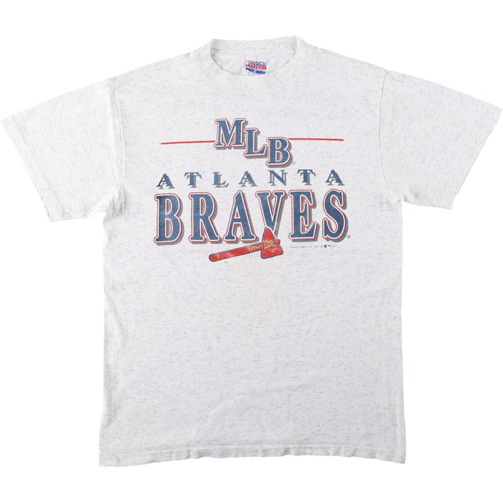 90'S TRENCH ULTRA MLB ATLANTA BRAVES Sports Print T-Shirt, Made in USA, Men's Size L (approx.) cotton gray type Vintage Second Hand