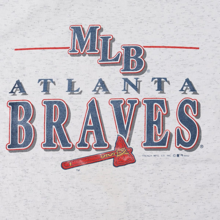 90'S TRENCH ULTRA MLB ATLANTA BRAVES Sports Print T-Shirt, Made in USA, Men's Size L (approx.) cotton gray type Vintage Second Hand