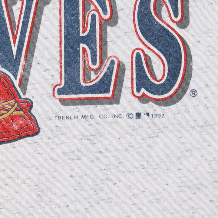 90'S TRENCH ULTRA MLB ATLANTA BRAVES Sports Print T-Shirt, Made in USA, Men's Size L (approx.) cotton gray type Vintage Second Hand