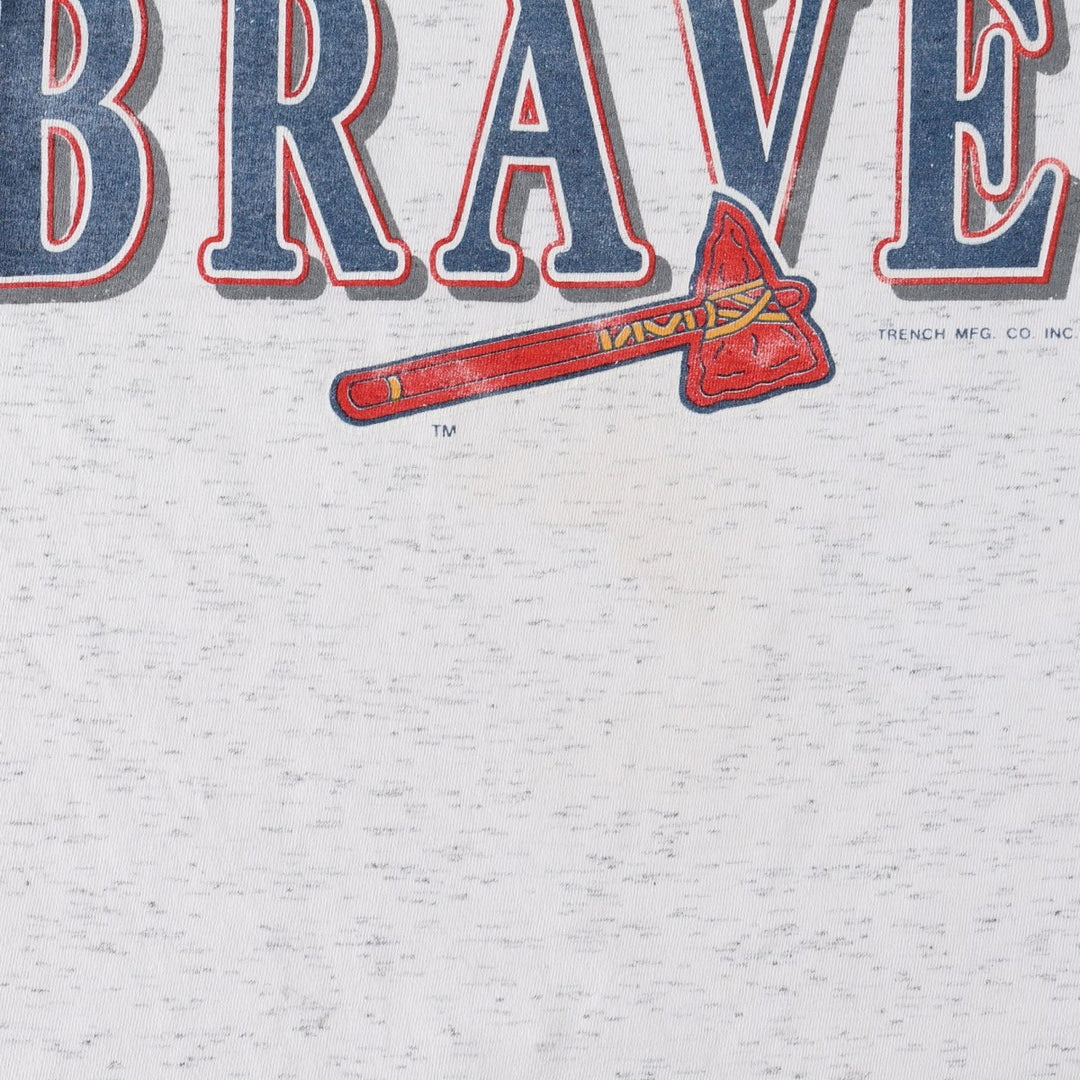 90'S TRENCH ULTRA MLB ATLANTA BRAVES Sports Print T-Shirt, Made in USA, Men's Size L (approx.) cotton gray type Vintage Second Hand