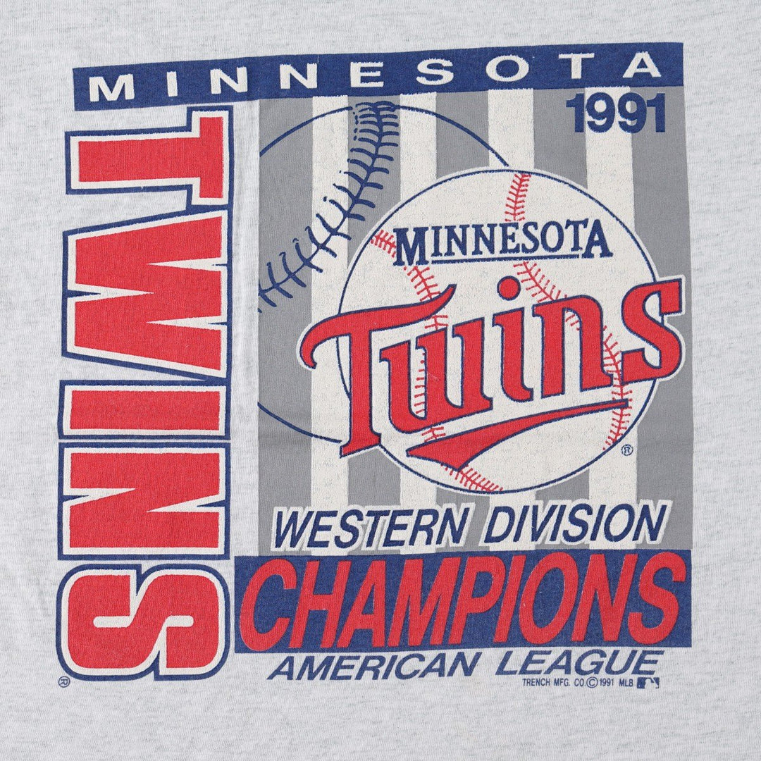 90'S Fruit of the Loom MLB Minnesota Twins Sports Print T-Shirt, Made in USA, Men's Size L (approx.), Vintage cotton gray type Vintage Second Hand