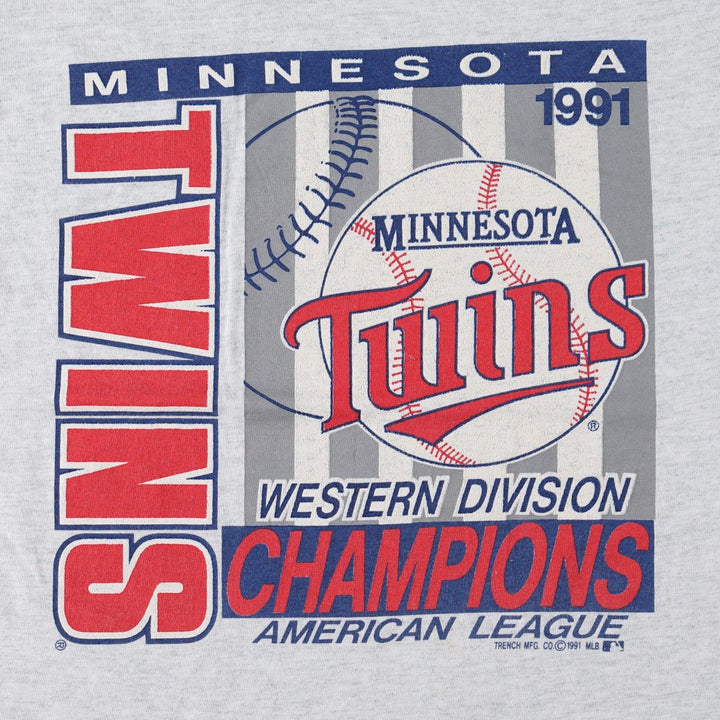 90'S Fruit of the Loom MLB Minnesota Twins Sports Print T-Shirt, Made in USA, Men's Size L (approx.), Vintage cotton gray type Vintage Second Hand
