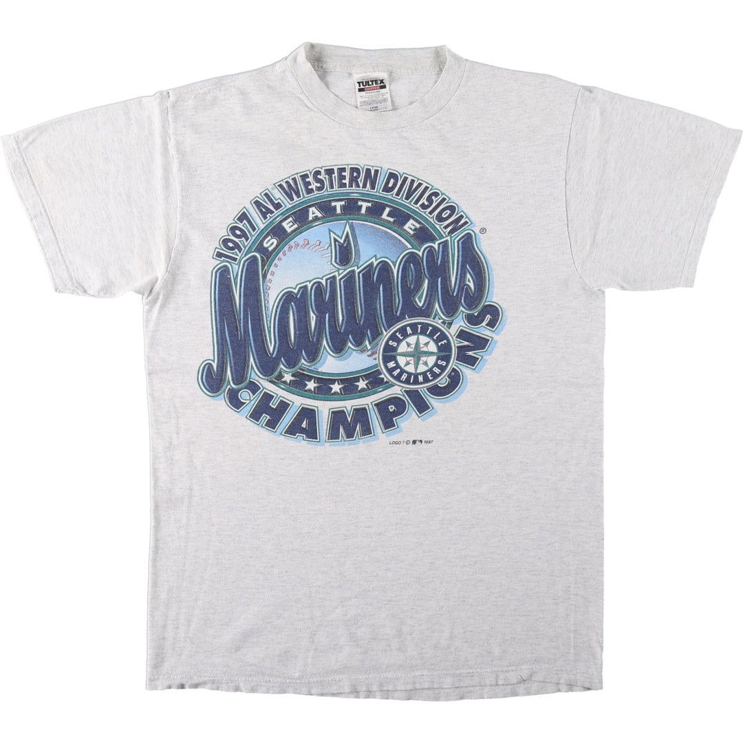 TULTEX MLB SEATTLE MARINERS Sports Print T-Shirt, Men's Size L (approx.) cotton gray type Vintage Second Hand