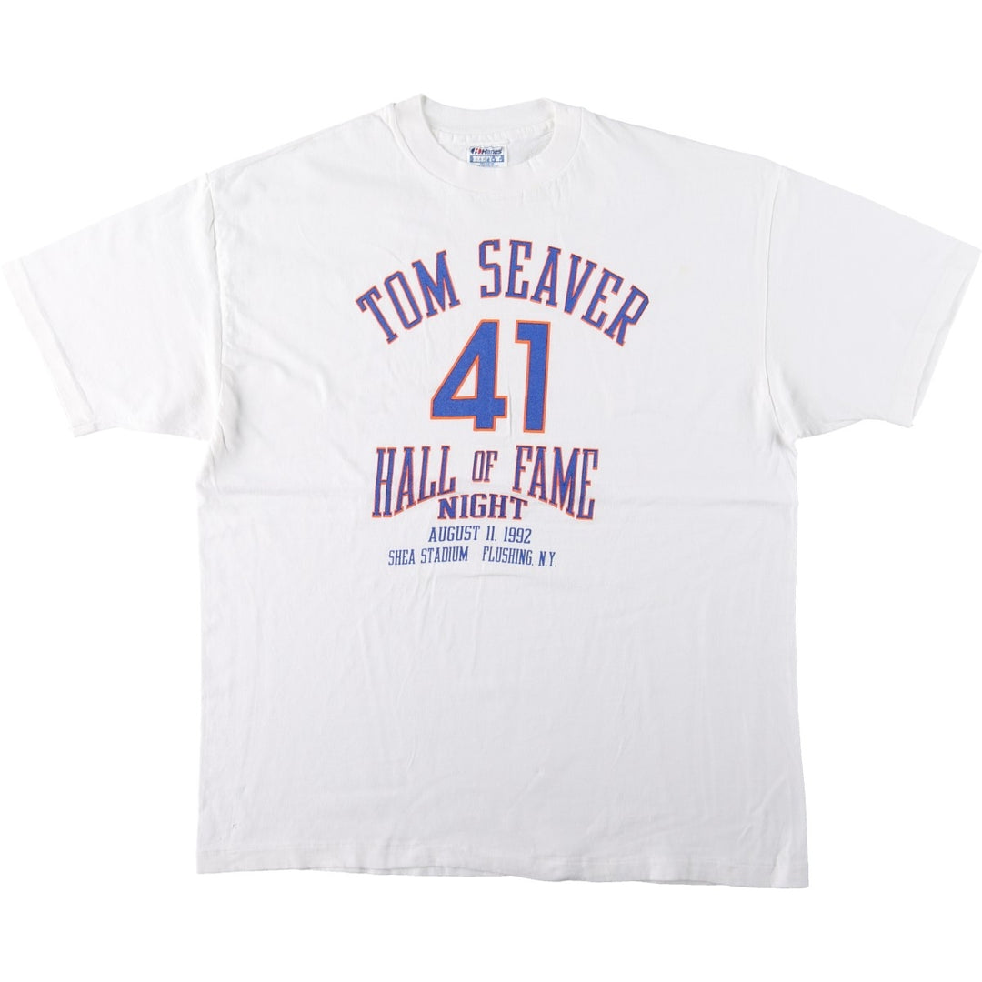 90'S Hanes BEEFY-T Tom Seaver sports print t-shirt, made in USA, men's size XL (approx.) cotton white type Vintage Second Hand