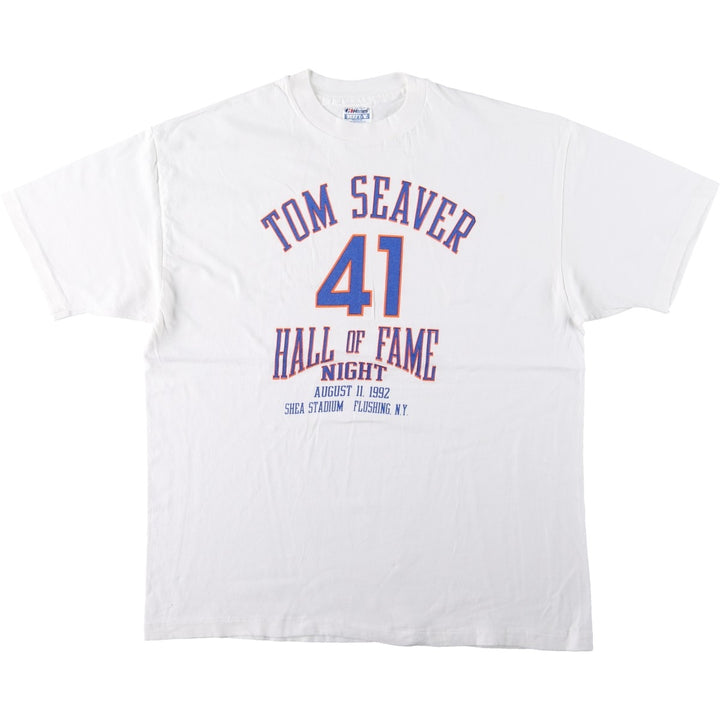 90'S Hanes BEEFY-T Tom Seaver sports print t-shirt, made in USA, men's size XL (approx.) cotton white type Vintage Second Hand