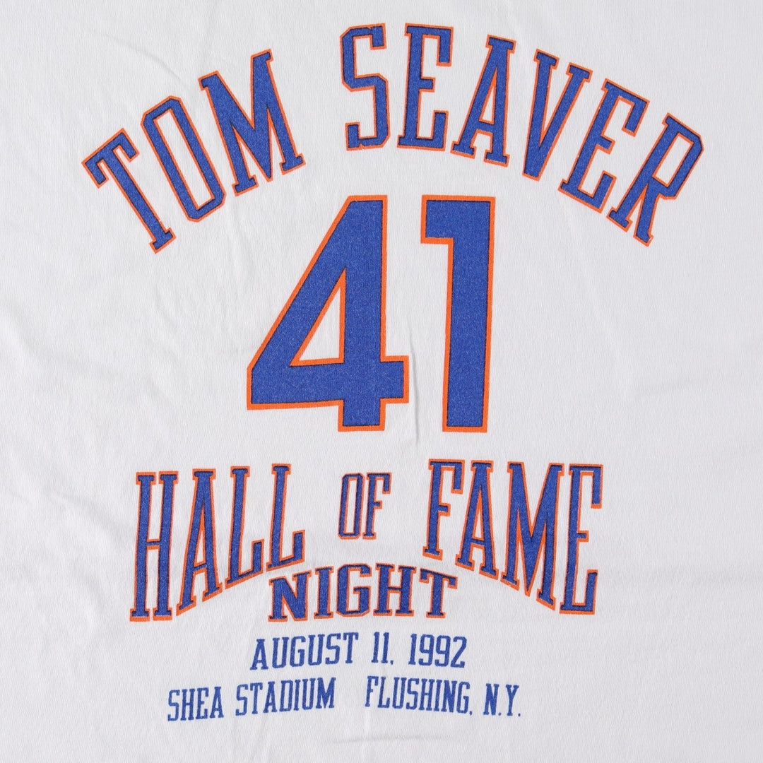 90'S Hanes BEEFY-T Tom Seaver sports print t-shirt, made in USA, men's size XL (approx.) cotton white type Vintage Second Hand