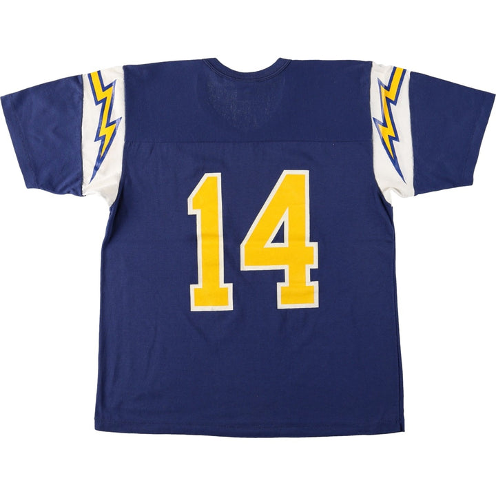 Rawlings NFL Los Angeles Chargers V-neck sports print T-shirt, Made in USA, Men's size L equivalent, Vintage. polyester navy blue type Vintage Second Hand