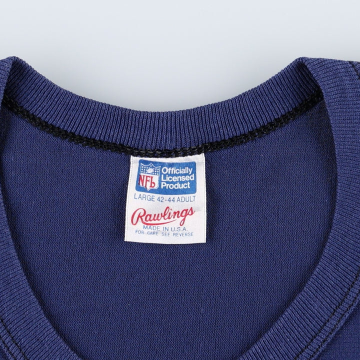 Rawlings NFL Los Angeles Chargers V-neck sports print T-shirt, Made in USA, Men's size L equivalent, Vintage. polyester navy blue type Vintage Second Hand