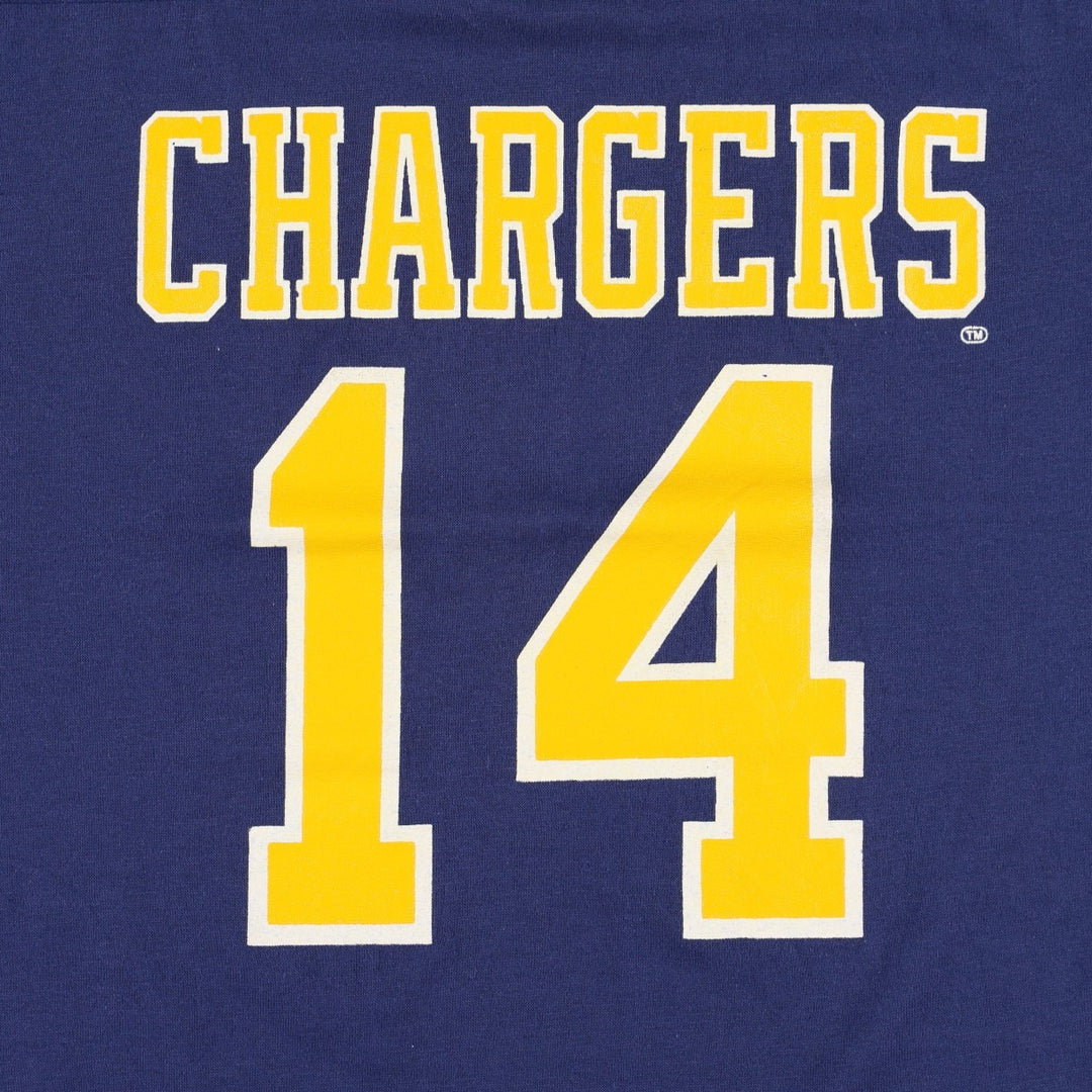 Rawlings NFL Los Angeles Chargers V-neck sports print T-shirt, Made in USA, Men's size L equivalent, Vintage. polyester navy blue type Vintage Second Hand