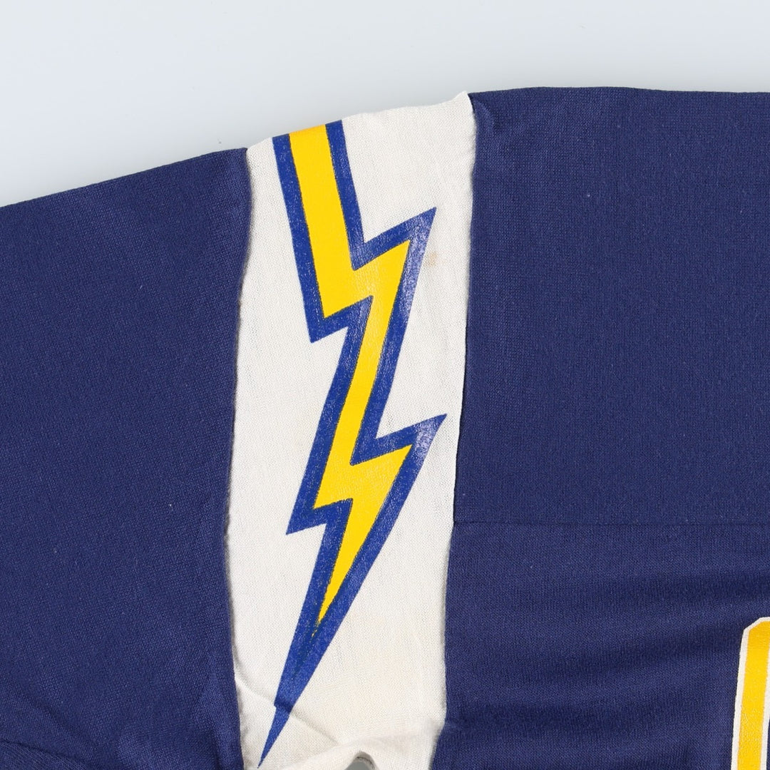 Rawlings NFL Los Angeles Chargers V-neck sports print T-shirt, Made in USA, Men's size L equivalent, Vintage. polyester navy blue type Vintage Second Hand