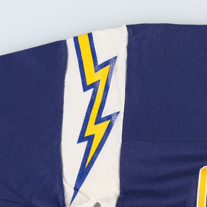 Rawlings NFL Los Angeles Chargers V-neck sports print T-shirt, Made in USA, Men's size L equivalent, Vintage. polyester navy blue type Vintage Second Hand