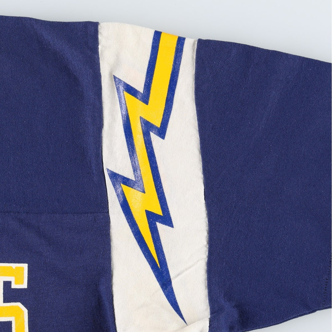 Rawlings NFL Los Angeles Chargers V-neck sports print T-shirt, Made in USA, Men's size L equivalent, Vintage. polyester navy blue type Vintage Second Hand