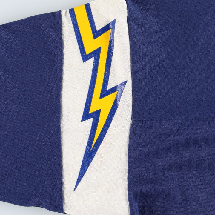 Rawlings NFL Los Angeles Chargers V-neck sports print T-shirt, Made in USA, Men's size L equivalent, Vintage. polyester navy blue type Vintage Second Hand