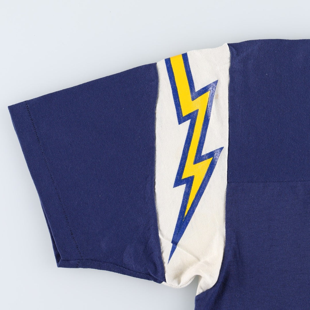 Rawlings NFL Los Angeles Chargers V-neck sports print T-shirt, Made in USA, Men's size L equivalent, Vintage. polyester navy blue type Vintage Second Hand