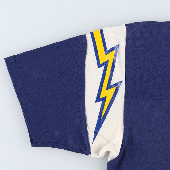 Rawlings NFL Los Angeles Chargers V-neck sports print T-shirt, Made in USA, Men's size L equivalent, Vintage. polyester navy blue type Vintage Second Hand