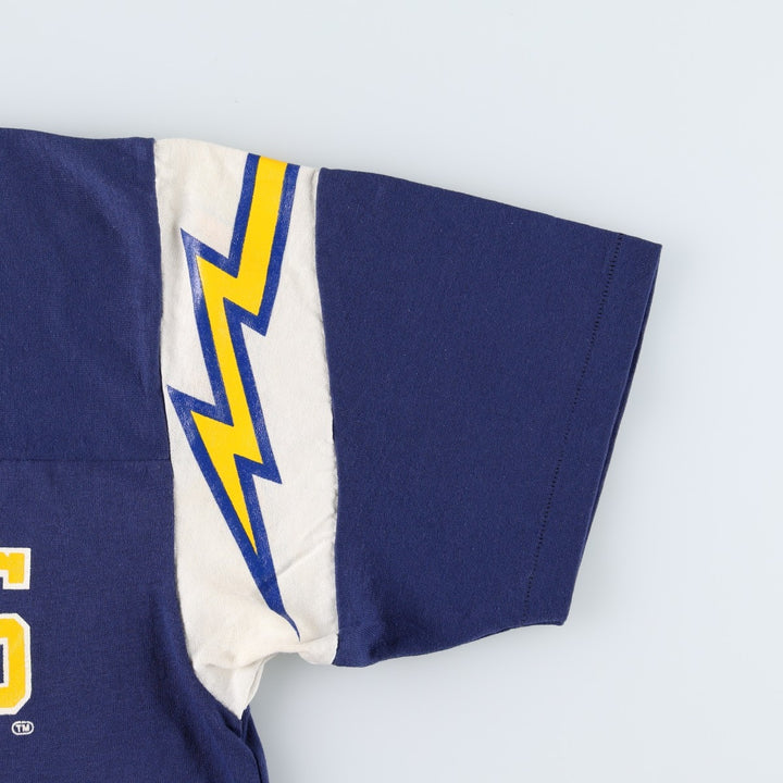 Rawlings NFL Los Angeles Chargers V-neck sports print T-shirt, Made in USA, Men's size L equivalent, Vintage. polyester navy blue type Vintage Second Hand