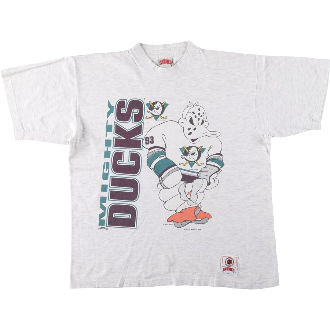 90'S NUTMEG NHL ANAHEIM DUCKS Sports Print T-Shirt Vintage cotton gray type Vintage Second Hand