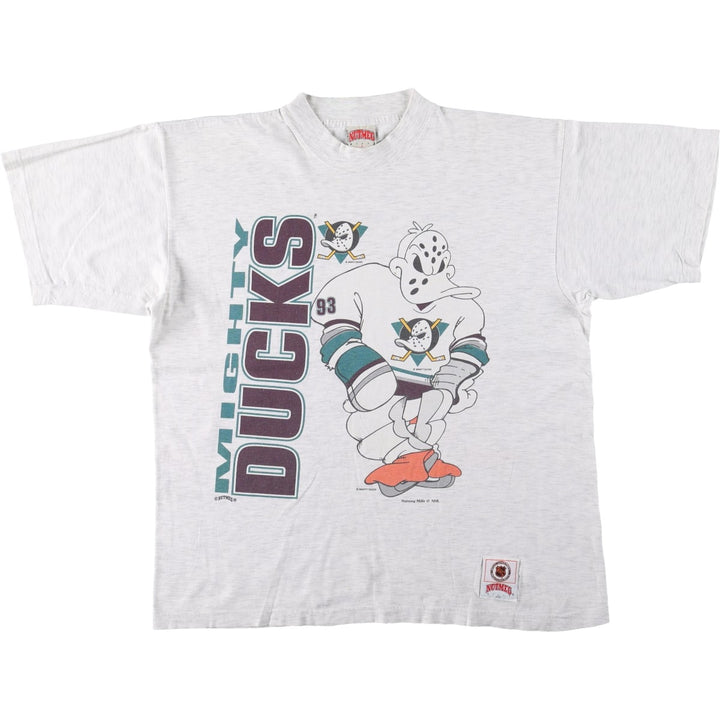 90'S NUTMEG NHL ANAHEIM DUCKS Sports Print T-Shirt Vintage cotton gray type Vintage Second Hand