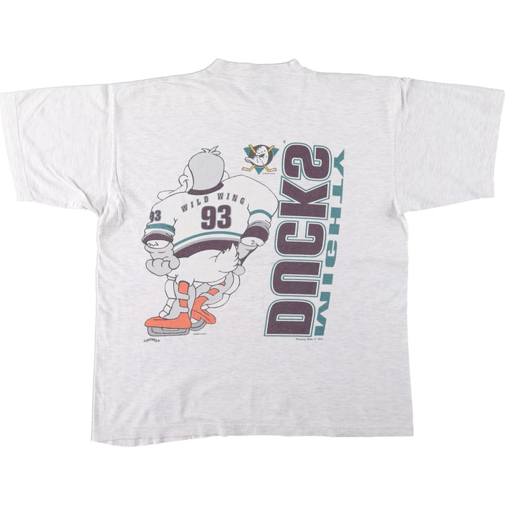 90'S NUTMEG NHL ANAHEIM DUCKS Sports Print T-Shirt Vintage cotton gray type Vintage Second Hand