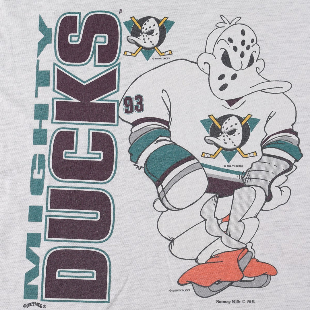 90'S NUTMEG NHL ANAHEIM DUCKS Sports Print T-Shirt Vintage cotton gray type Vintage Second Hand