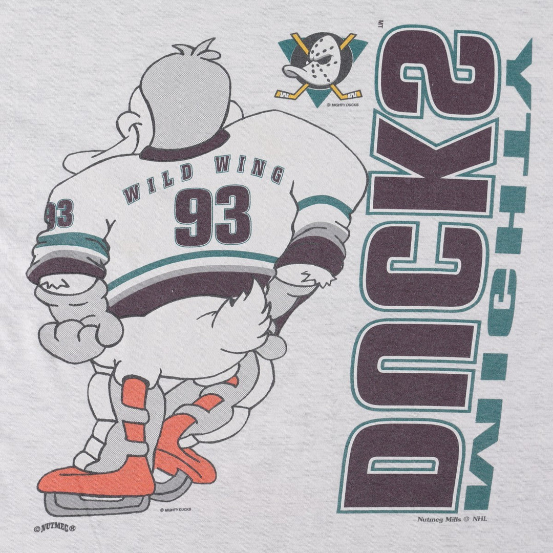 90'S NUTMEG NHL ANAHEIM DUCKS Sports Print T-Shirt Vintage cotton gray type Vintage Second Hand