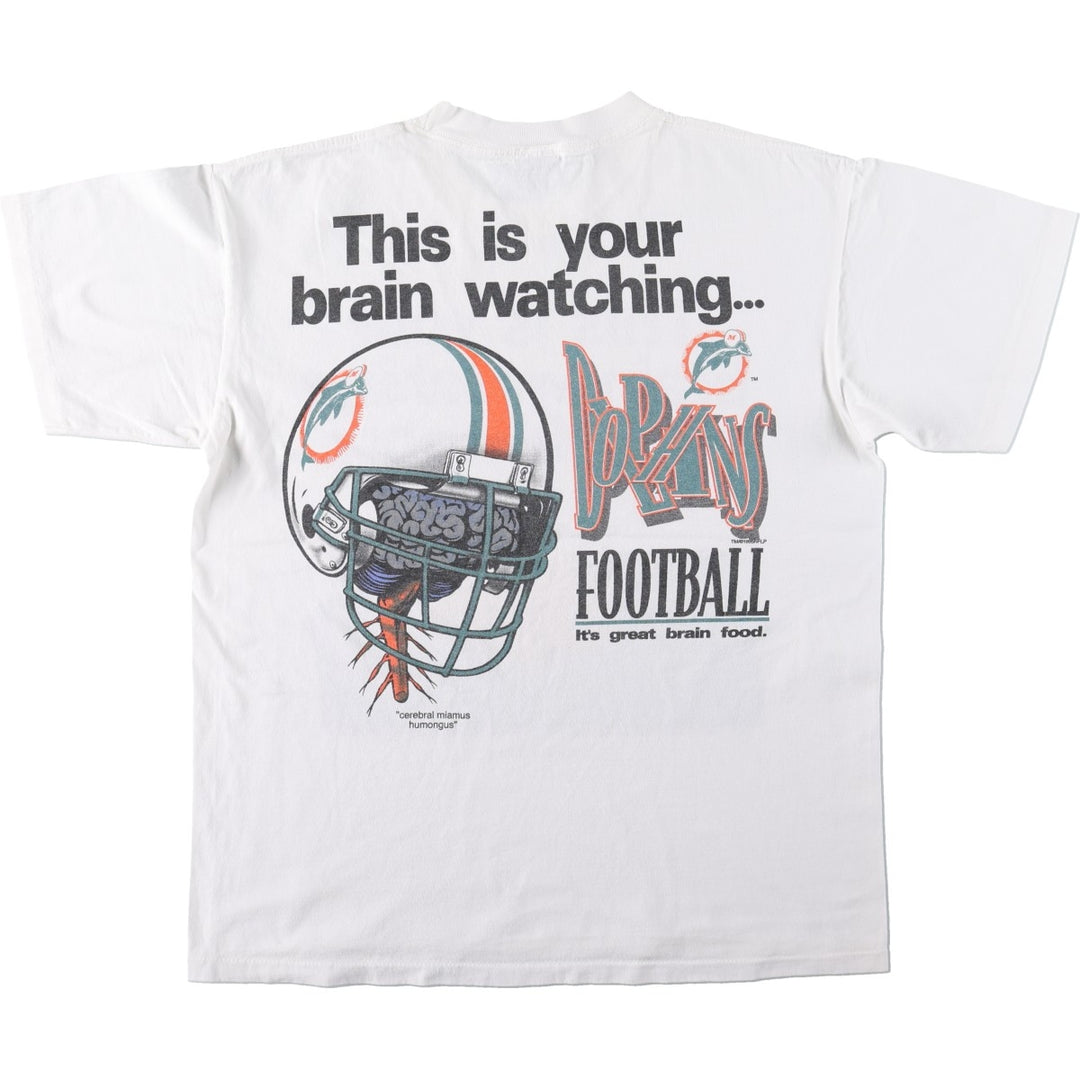College Concepts NFL Miami Dolphins Sports Print T-Shirt, Made in USA, Men's Size L (approx.), Vintage cotton white type Vintage Second Hand