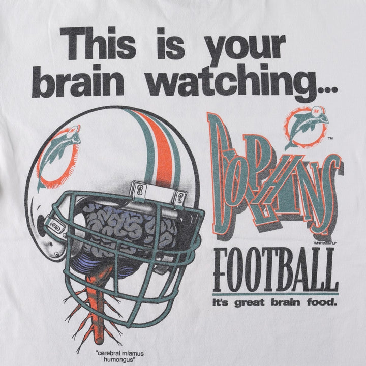 College Concepts NFL Miami Dolphins Sports Print T-Shirt, Made in USA, Men's Size L (approx.), Vintage cotton white type Vintage Second Hand