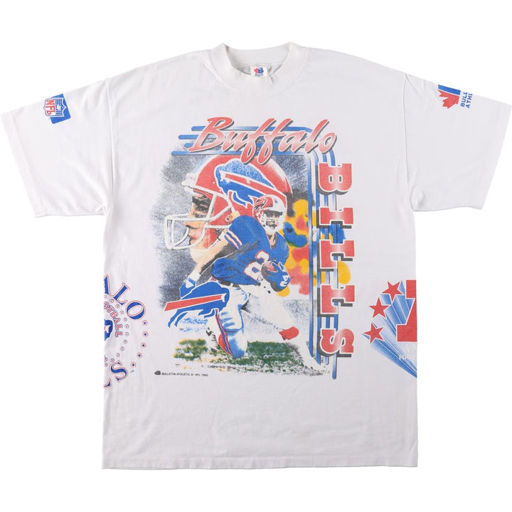 BULLETIN ATHLETIC NFL BUFFALO BILLS Logo Print T-Shirt, Made in Canada, Men's Size L (approx.) cotton white type Vintage Second Hand