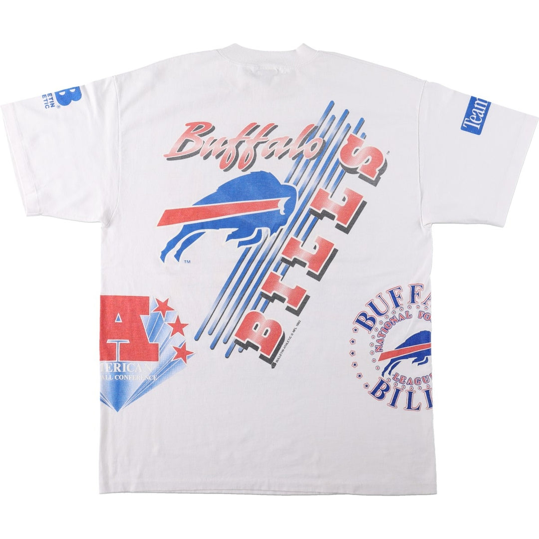 BULLETIN ATHLETIC NFL BUFFALO BILLS Logo Print T-Shirt, Made in Canada, Men's Size L (approx.) cotton white type Vintage Second Hand