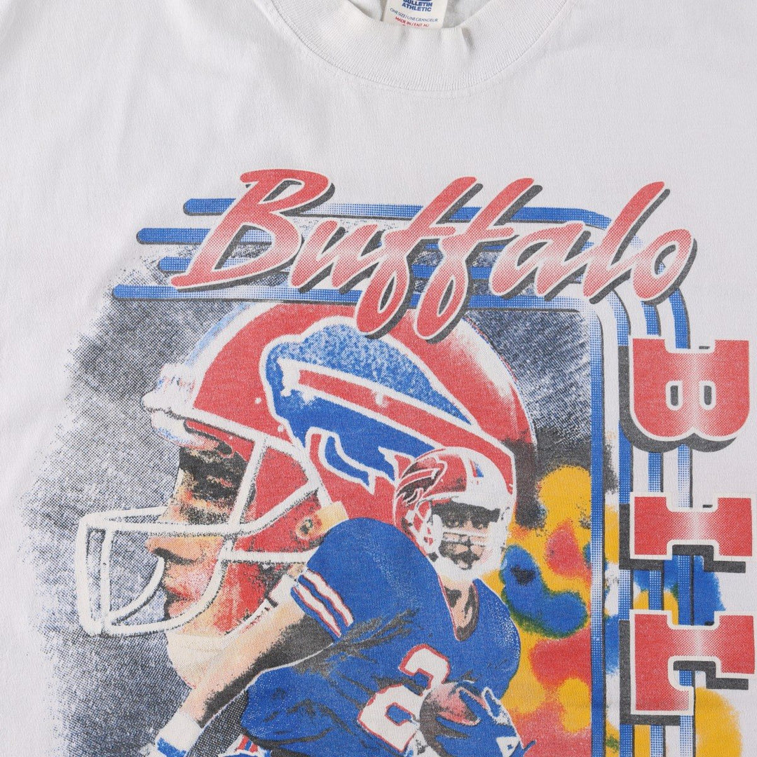 BULLETIN ATHLETIC NFL BUFFALO BILLS Logo Print T-Shirt, Made in Canada, Men's Size L (approx.) cotton white type Vintage Second Hand