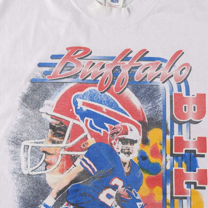 BULLETIN ATHLETIC NFL BUFFALO BILLS Logo Print T-Shirt, Made in Canada, Men's Size L (approx.) cotton white type Vintage Second Hand