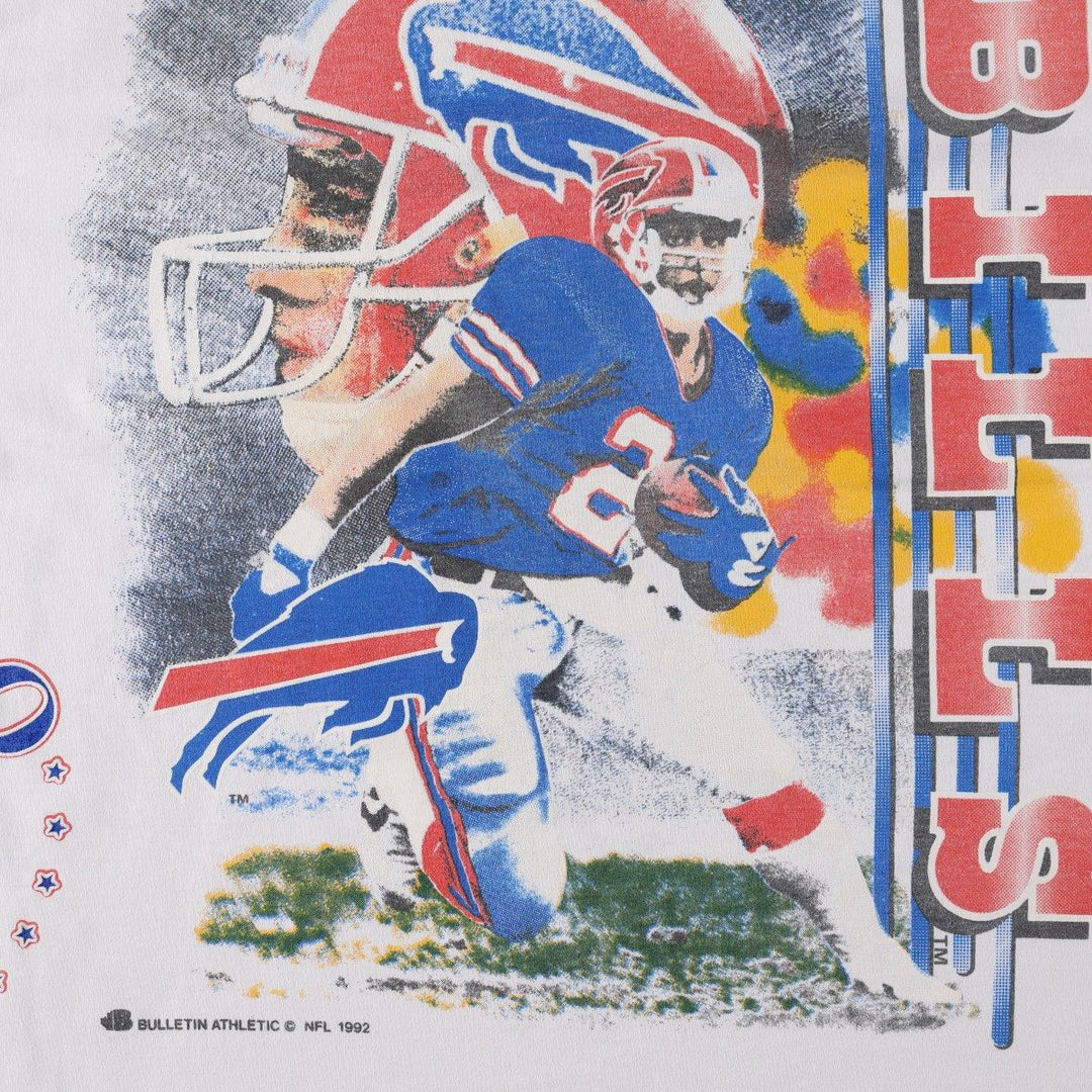 BULLETIN ATHLETIC NFL BUFFALO BILLS Logo Print T-Shirt, Made in Canada, Men's Size L (approx.) cotton white type Vintage Second Hand