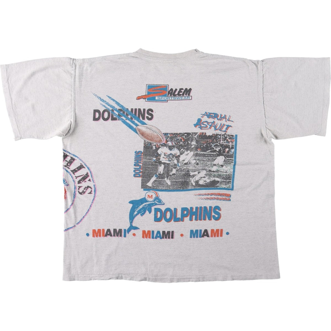 90'S SALEM NFL Miami Dolphins Sports Print T-Shirt, Made in USA, Men's XL equivalent, Vintage cotton gray type Vintage Second Hand