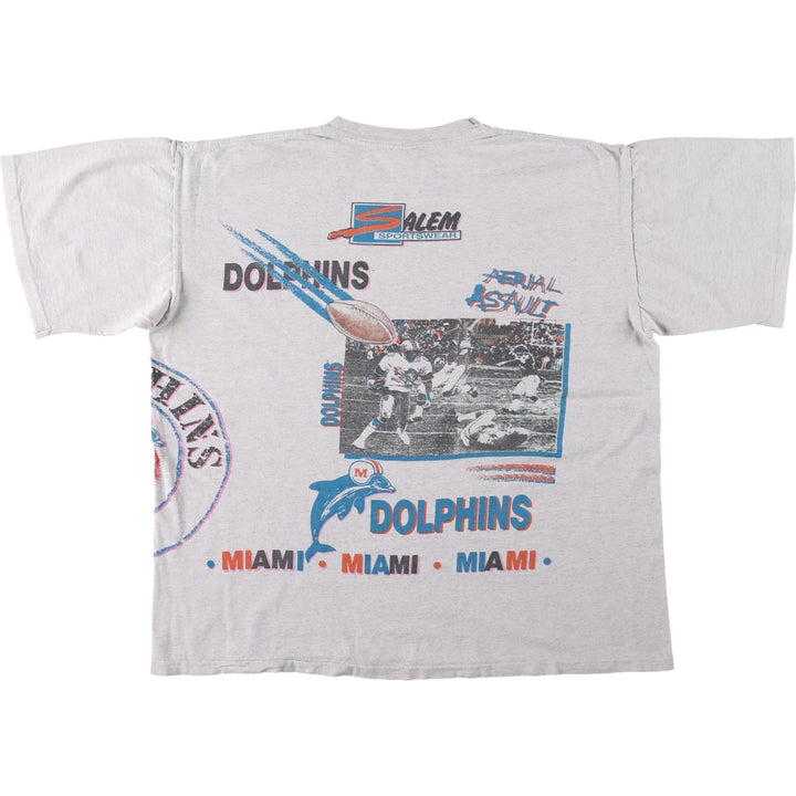 90'S SALEM NFL Miami Dolphins Sports Print T-Shirt, Made in USA, Men's XL equivalent, Vintage cotton gray type Vintage Second Hand