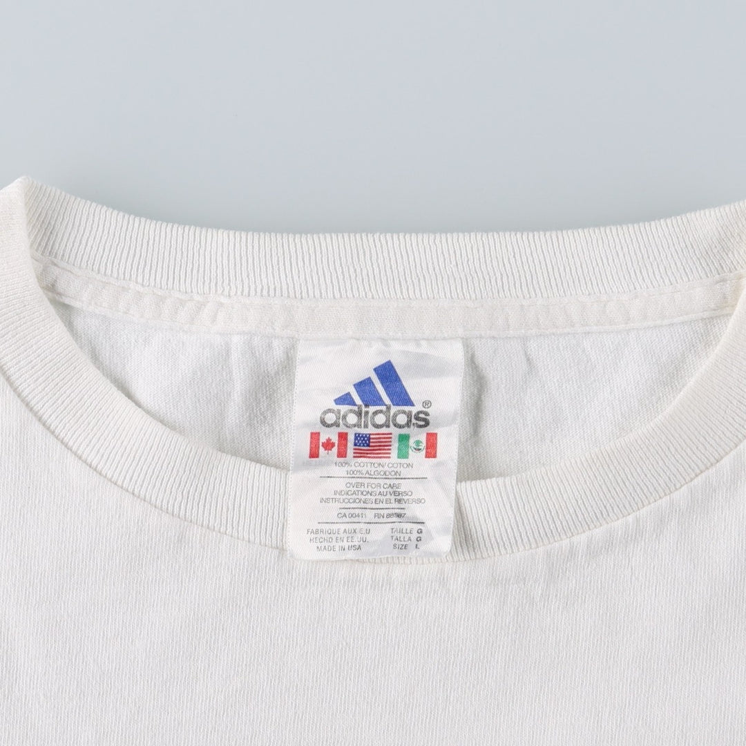 Adidas logo print T-shirt, made in USA, men's size L (approx.) cotton white type Vintage Second Hand