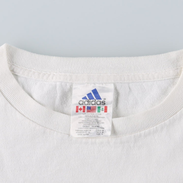 Adidas logo print T-shirt, made in USA, men's size L (approx.) cotton white type Vintage Second Hand