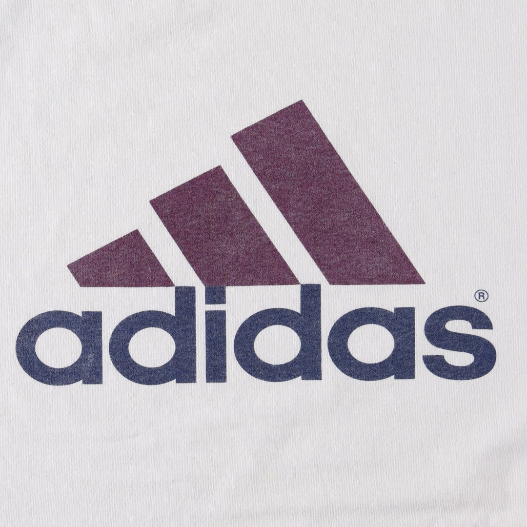 Adidas logo print T-shirt, made in USA, men's size L (approx.) cotton white type Vintage Second Hand
