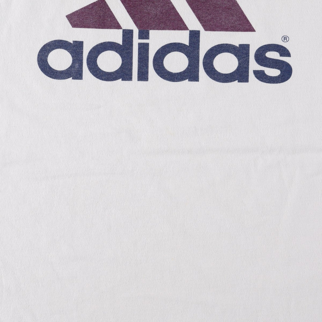 Adidas logo print T-shirt, made in USA, men's size L (approx.) cotton white type Vintage Second Hand