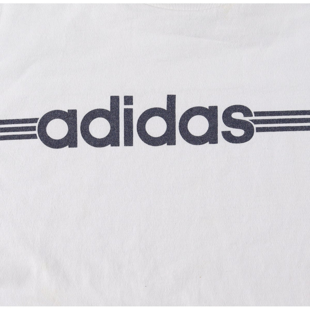 Adidas logo print T-shirt, men's size L cotton white type Vintage Second Hand