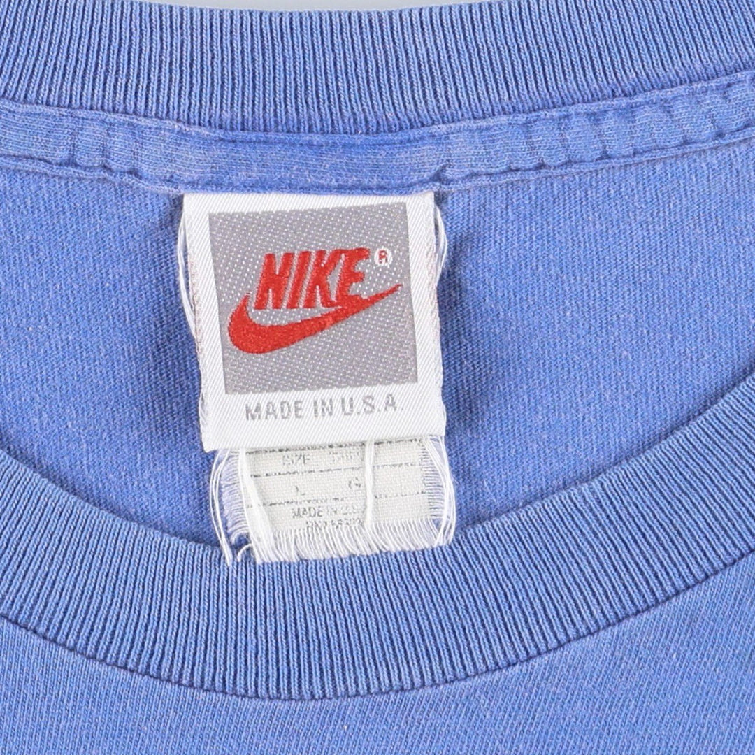90'S Nike Silver Tag Logo Print T-Shirt Made in USA Men's L Size Vintage cotton blue type Vintage Second Hand