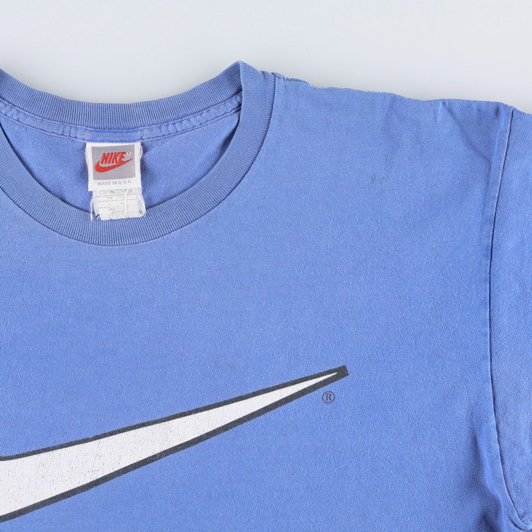90'S Nike Silver Tag Logo Print T-Shirt Made in USA Men's L Size Vintage cotton blue type Vintage Second Hand