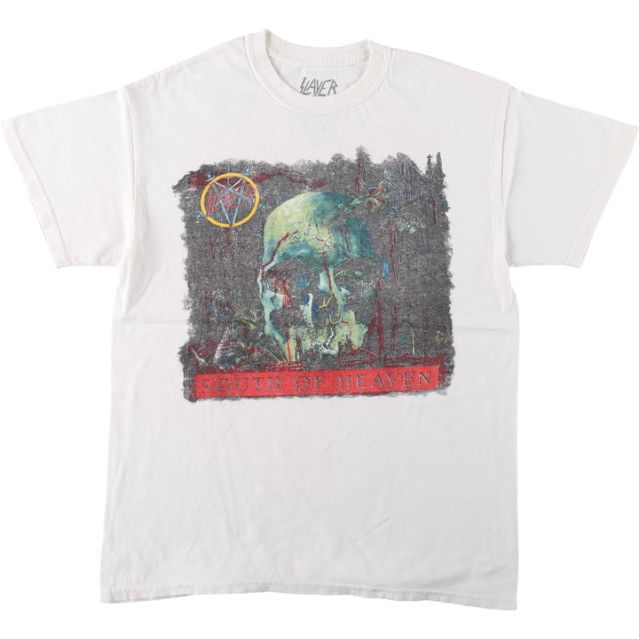 SLAYER Skull Pattern Band T-Shirt, Men's Medium cotton white type Vintage Second Hand