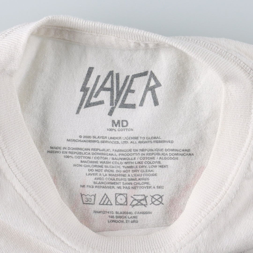 SLAYER Skull Pattern Band T-Shirt, Men's Medium cotton white type Vintage Second Hand