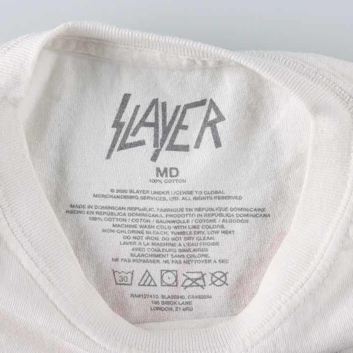 SLAYER Skull Pattern Band T-Shirt, Men's Medium cotton white type Vintage Second Hand