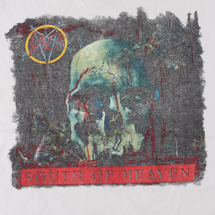 SLAYER Skull Pattern Band T-Shirt, Men's Medium cotton white type Vintage Second Hand