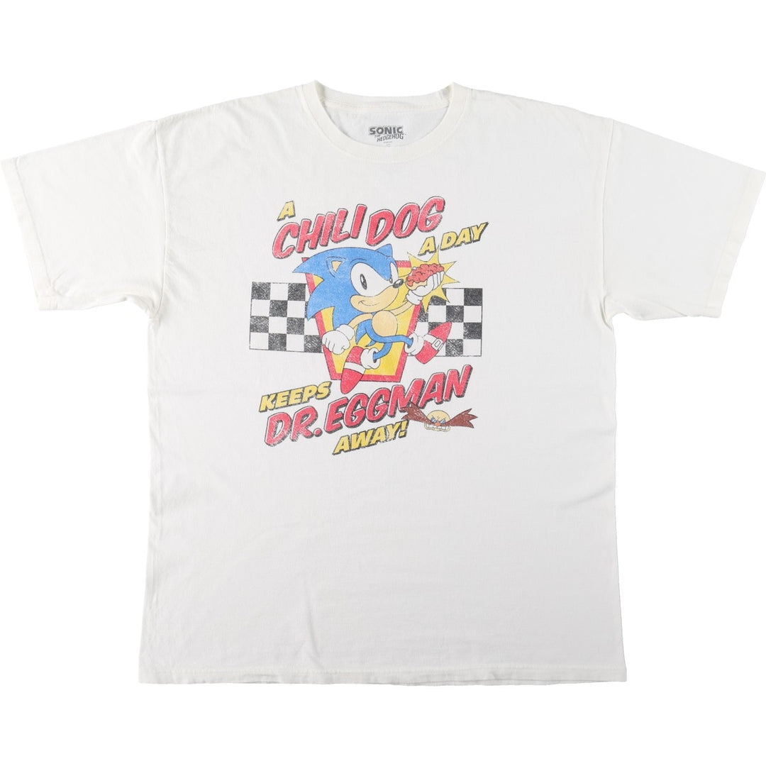SONIC Sonic character print T-shirt Men's XL size cotton white type Vintage Second Hand