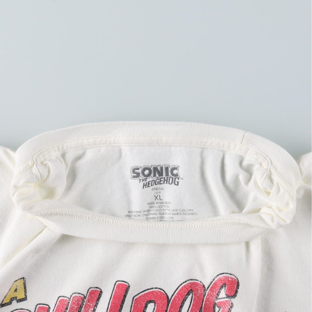 SONIC Sonic character print T-shirt Men's XL size cotton white type Vintage Second Hand